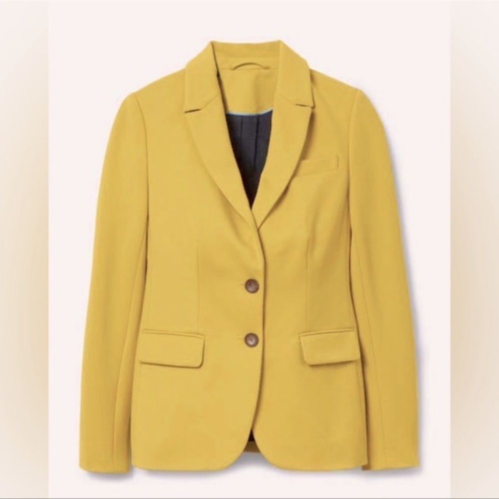 BODEN Chartreuse Stretch Jersey Smyth Ponte Knit Blazer Jacket 2 Button Front